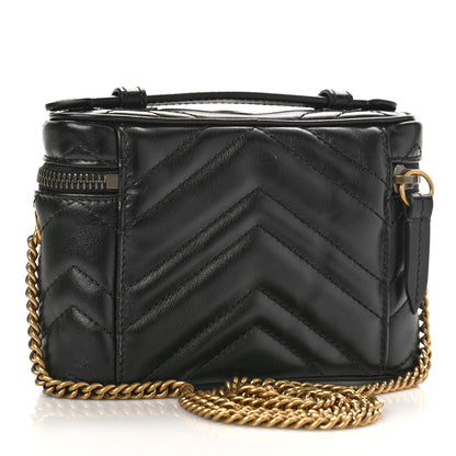 Gucci Calfskin Matelasse Chevron Mini GG Marmont Top Handle Bag Black 3 of 11