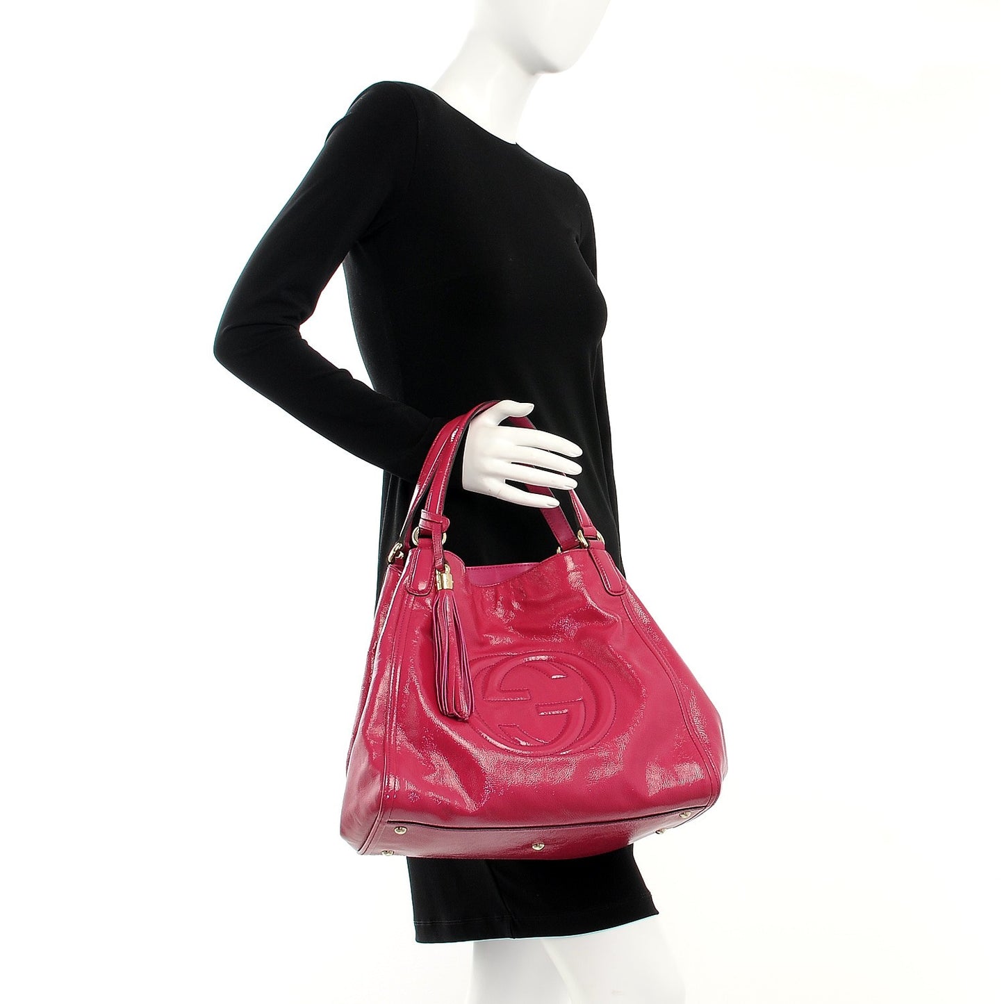 Vernice Naplack Medium Soho Shoulder Bag Bright Bouganville