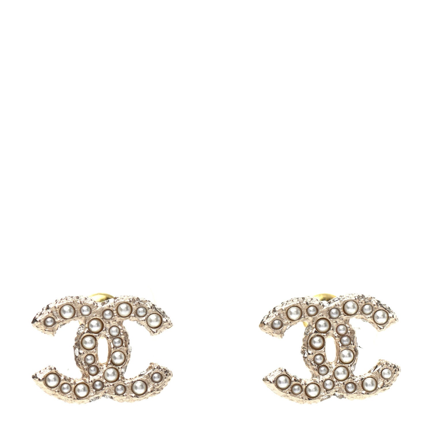 Chanel Pearl Crystal CC Earrings Light Gold 1 of 5