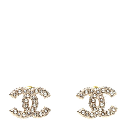 Chanel Pearl Crystal CC Earrings Light Gold 1 of 5