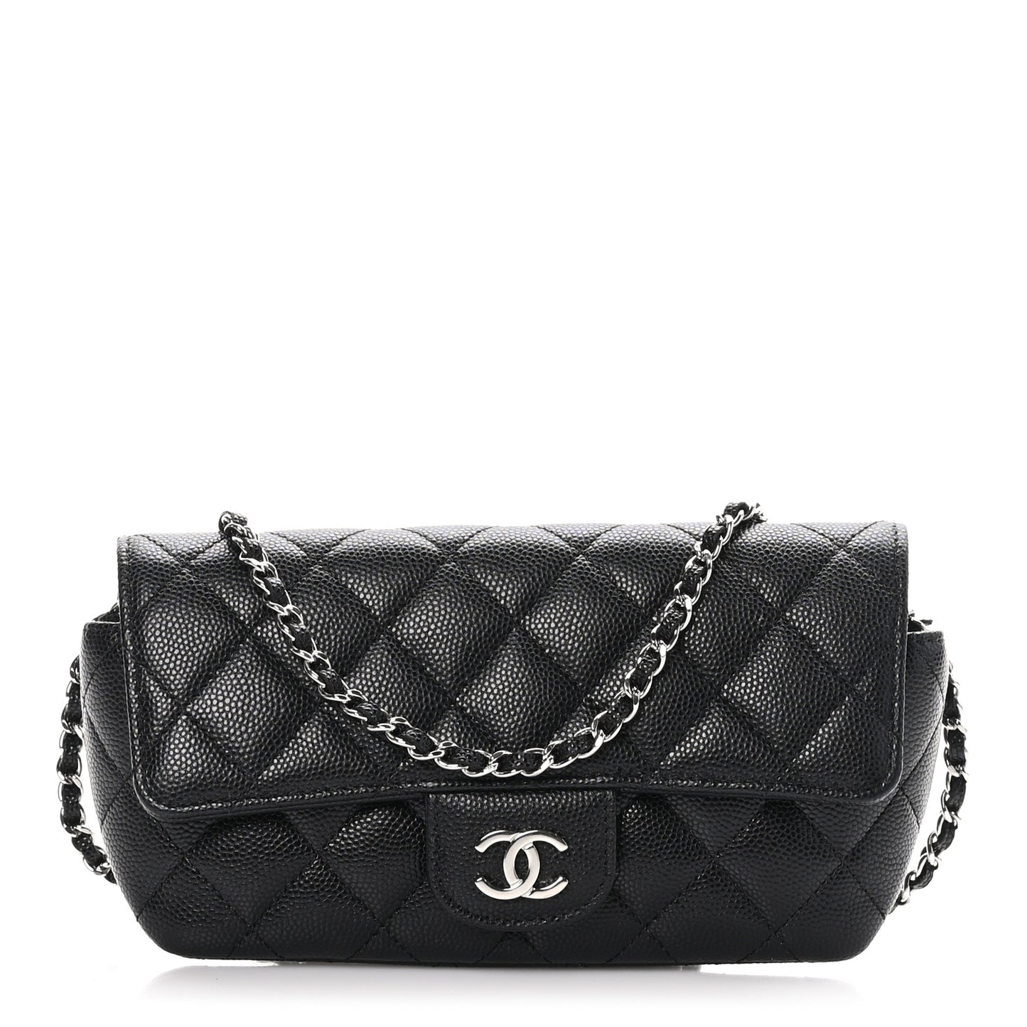 Caviar Quilted Glasses Case With Chain Black