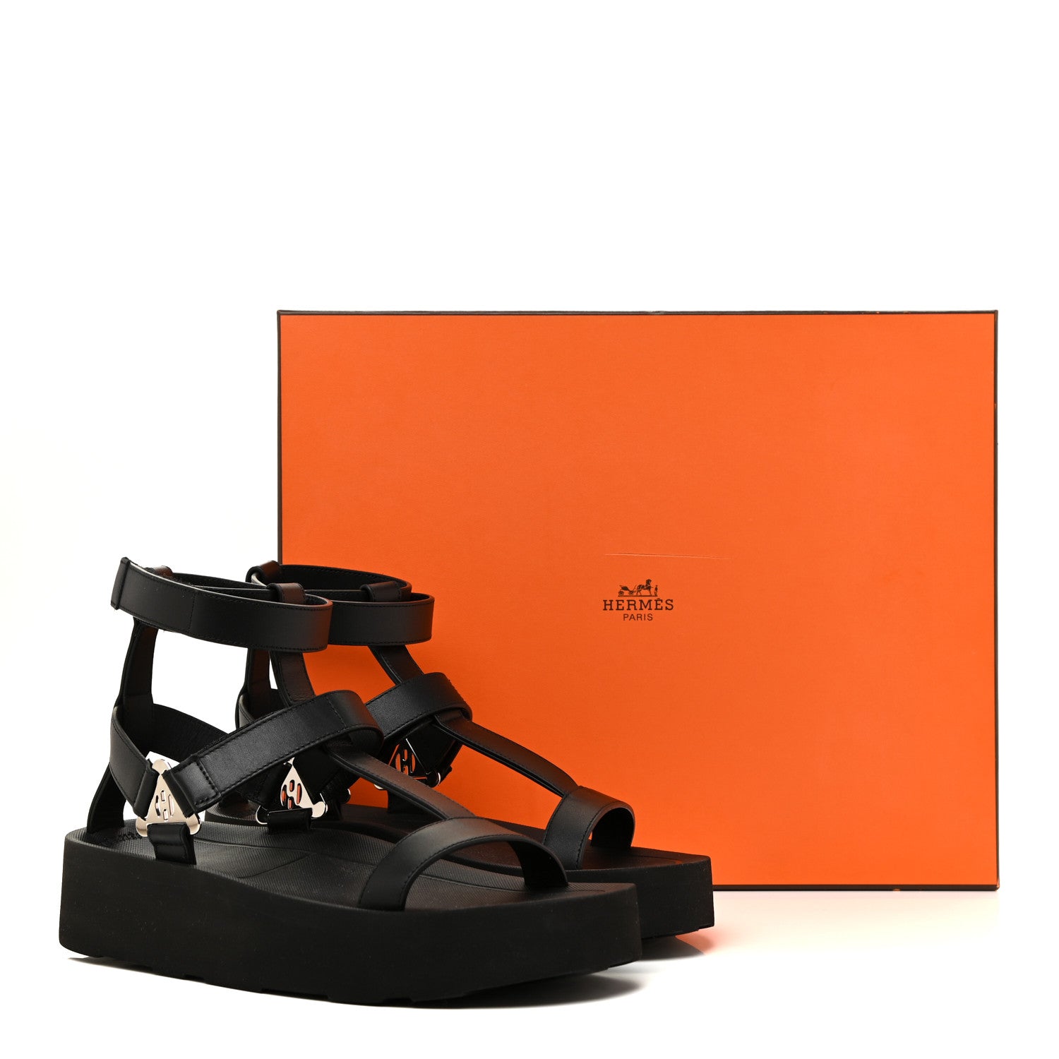 Hermes Calfskin Womens Enid Sandals 38.5 Black 8 of 8