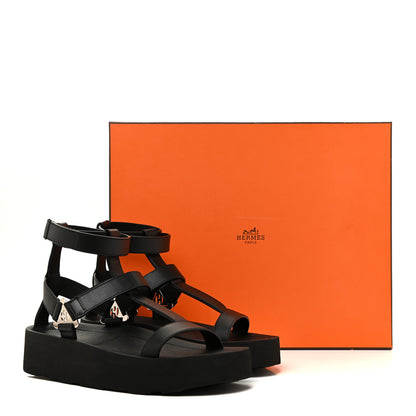 Hermes Calfskin Womens Enid Sandals 38.5 Black 8 of 8