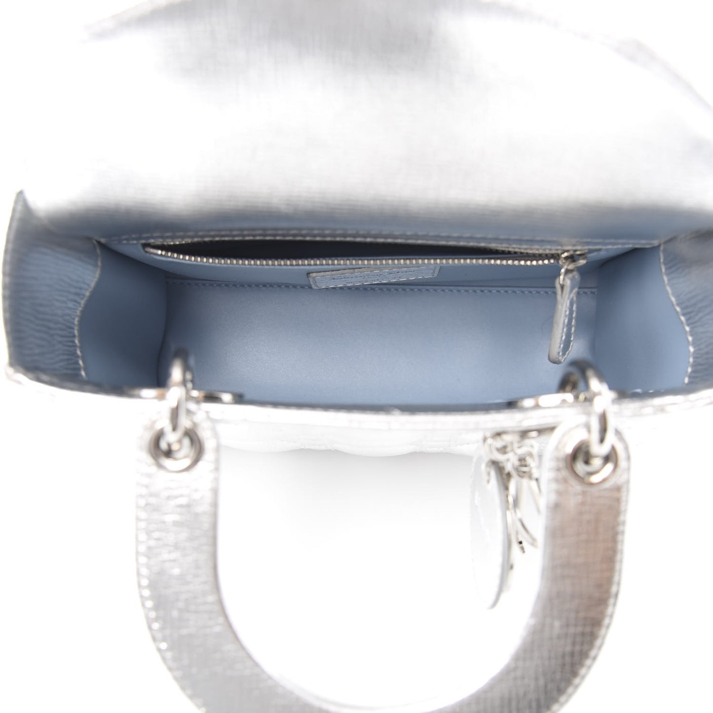 Metallic Grained Calfskin Cannage Small Lucky Badges My Lady Dior Silver