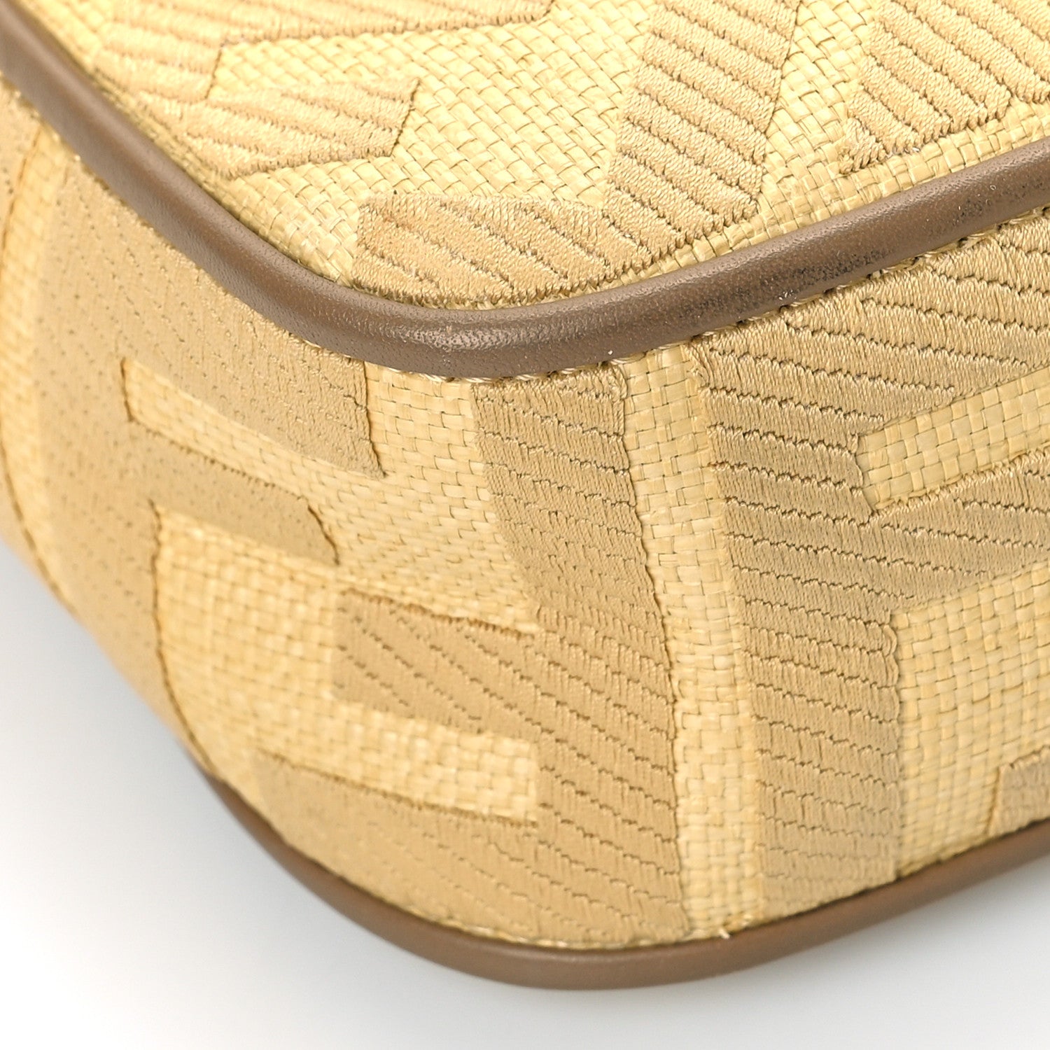 Fendi Raffia Vitello King Lucido FF Embroidered Baguette Grano Sand 6 of 7