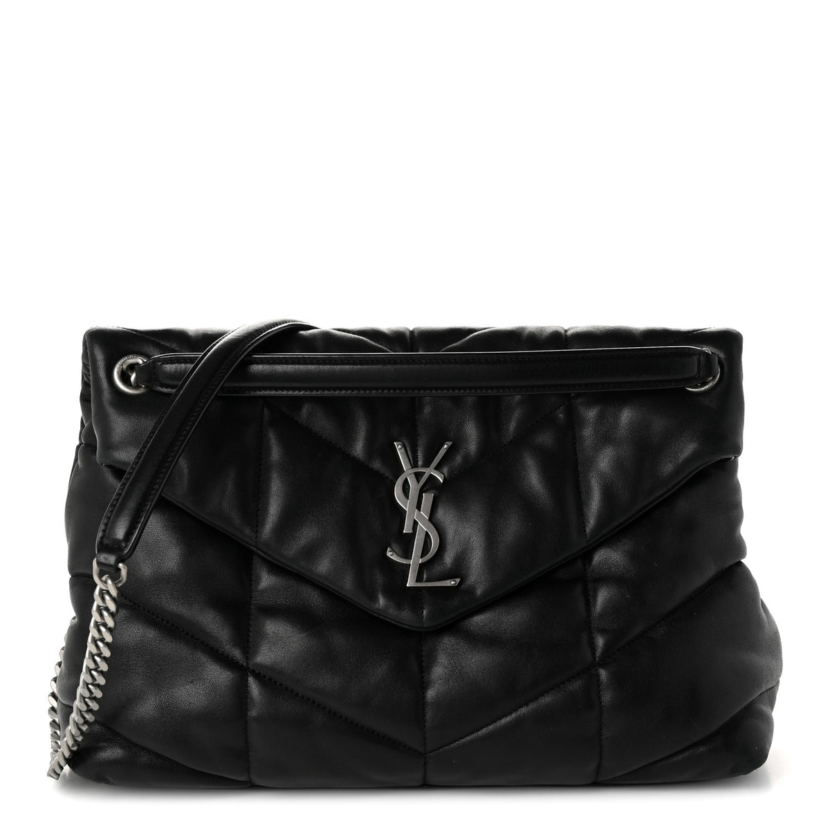 Saint Laurent Lambskin Quilted Medium Loulou Puffer Monogram Chain Satchel Black 1 of 10