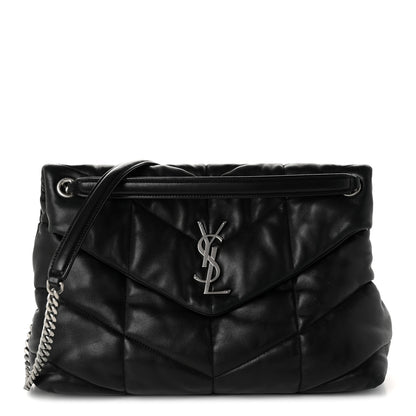 Saint Laurent Lambskin Quilted Medium Loulou Puffer Monogram Chain Satchel Black 1 of 10