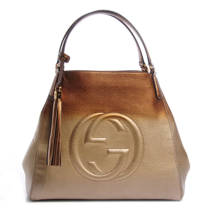 Gucci Metallic Pebbled Calfskin Medium Soho Shoulder Bag Gold Ombre 1 of 8