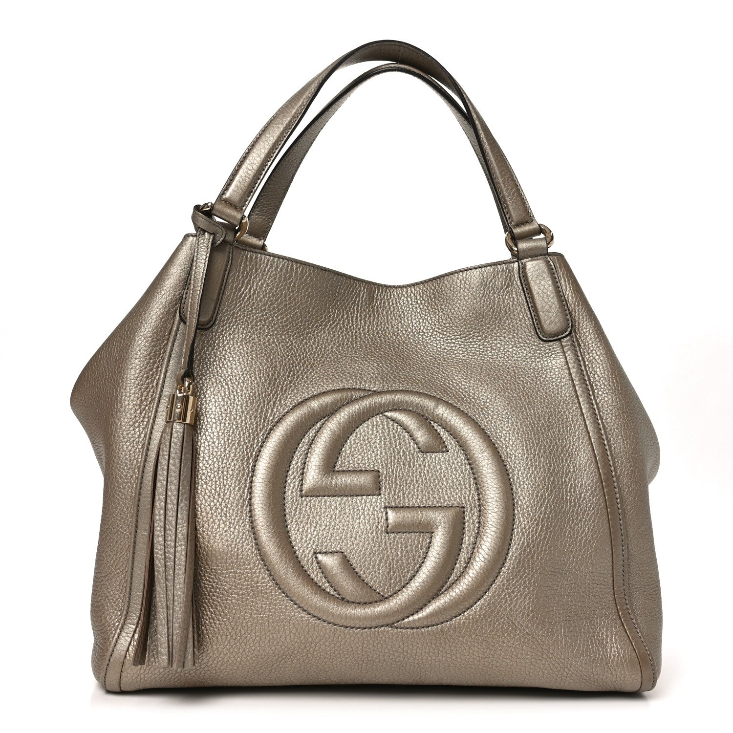 Gucci Metallic Pebbled Calfskin Medium Soho Shoulder Bag Golden Beige 1 of 10