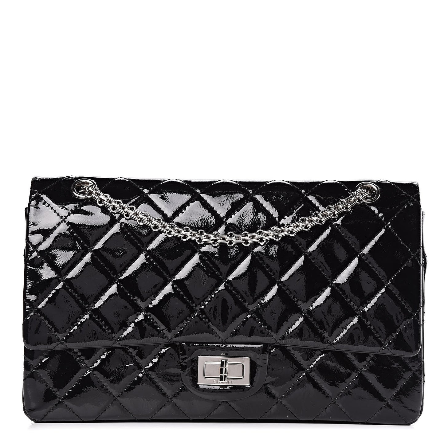 Distressed Patent Quilted 2.55 Reissue 227 Flap Black