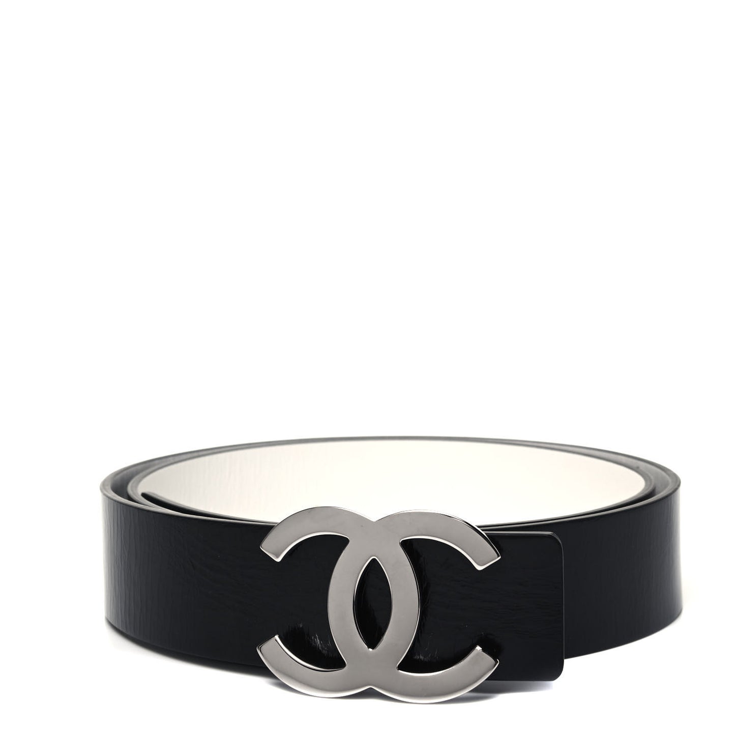 Patent Calfskin CC Reversible Belt 95 Black White