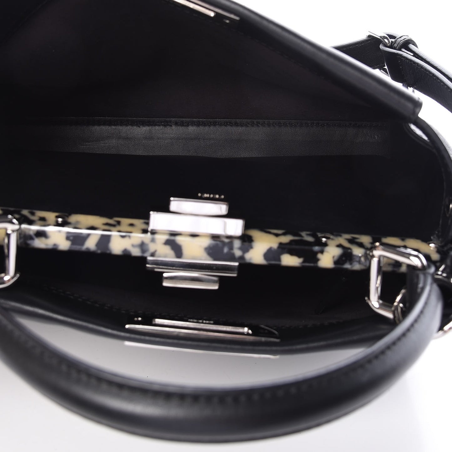 Vitello Dolce Shiny Nappa Plexglass Granite Medium Peekaboo Iconic Satchel Black