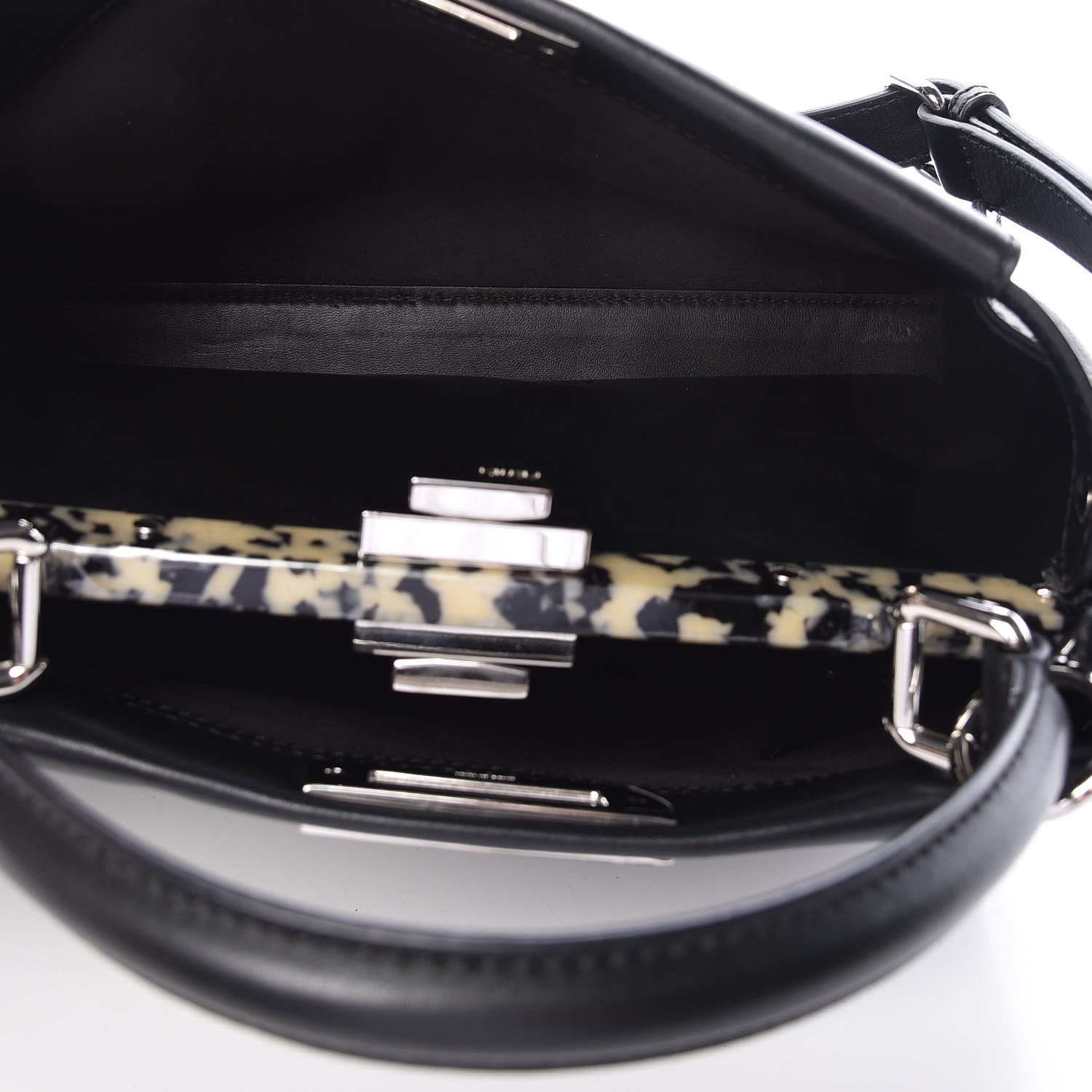 Fendi Vitello Dolce Shiny Nappa Plexglass Granite Medium Peekaboo Iconic Satchel Black 6 of 14