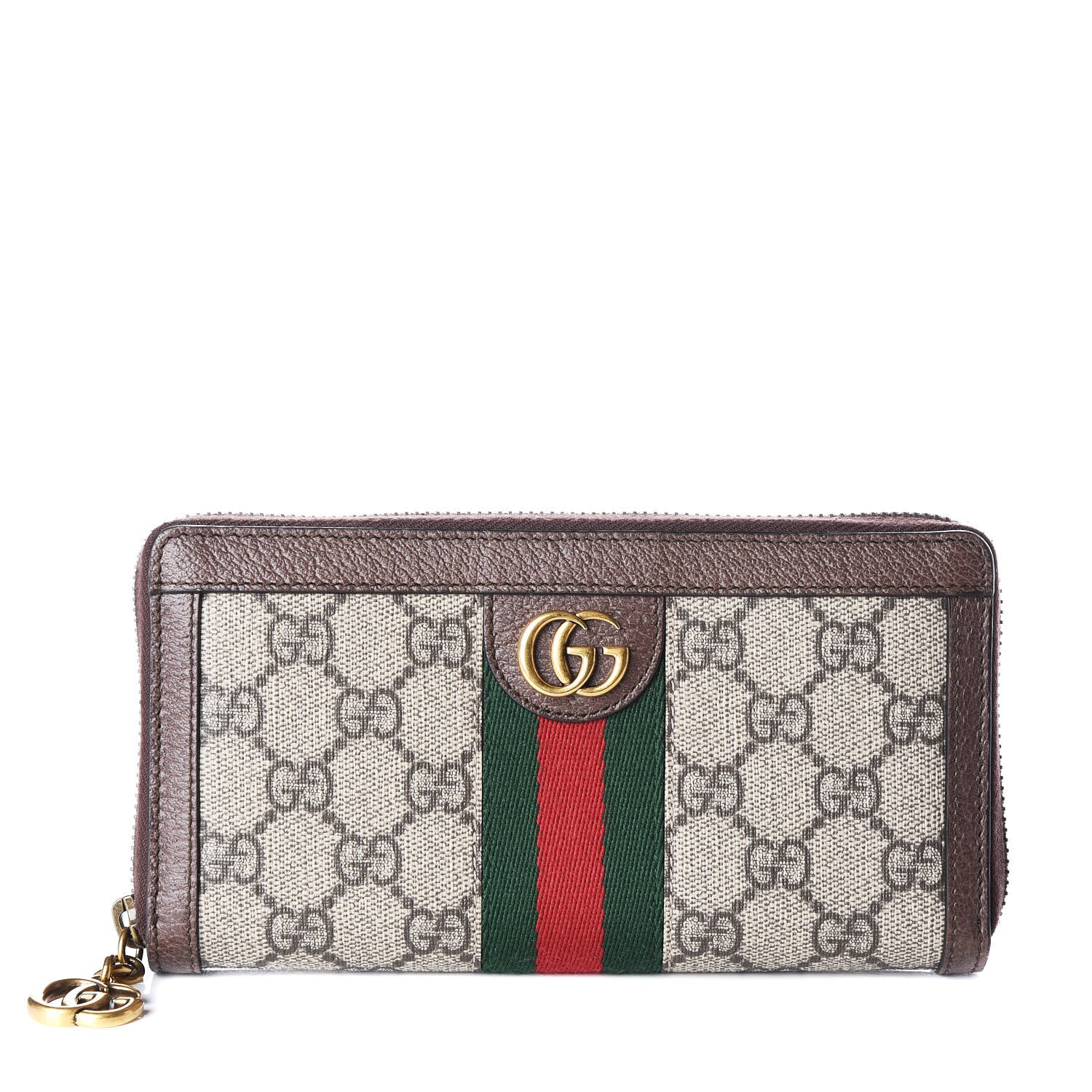 Gucci GG Supreme Monogram Web Ophidia Zip Around Wallet Brown 1 of 8