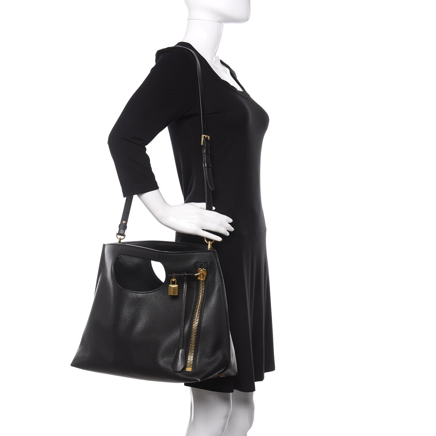 Tom Ford Calfskin Large Alix Padlock Zip Shoulder Bag Black 2 of 12