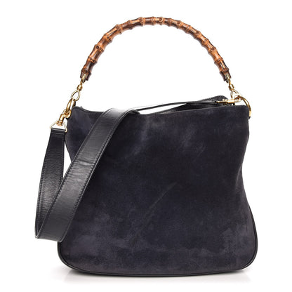 Gucci Suede Bamboo Top Handle Tote Navy 1 of 7