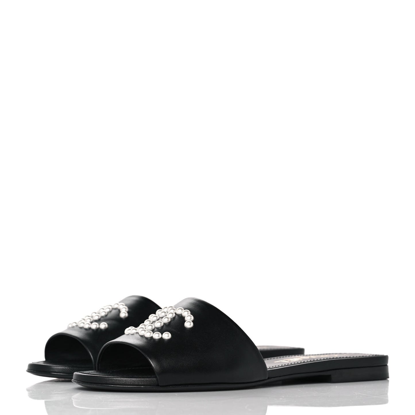 Lambskin Pearl CC Sandals 37 Black