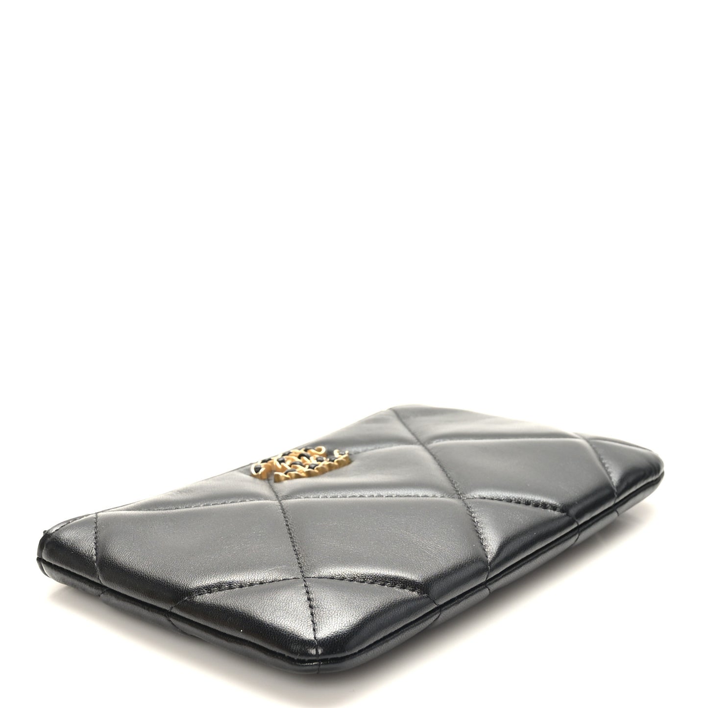 Lambskin Quilted Small Chanel 19 Pouch Black