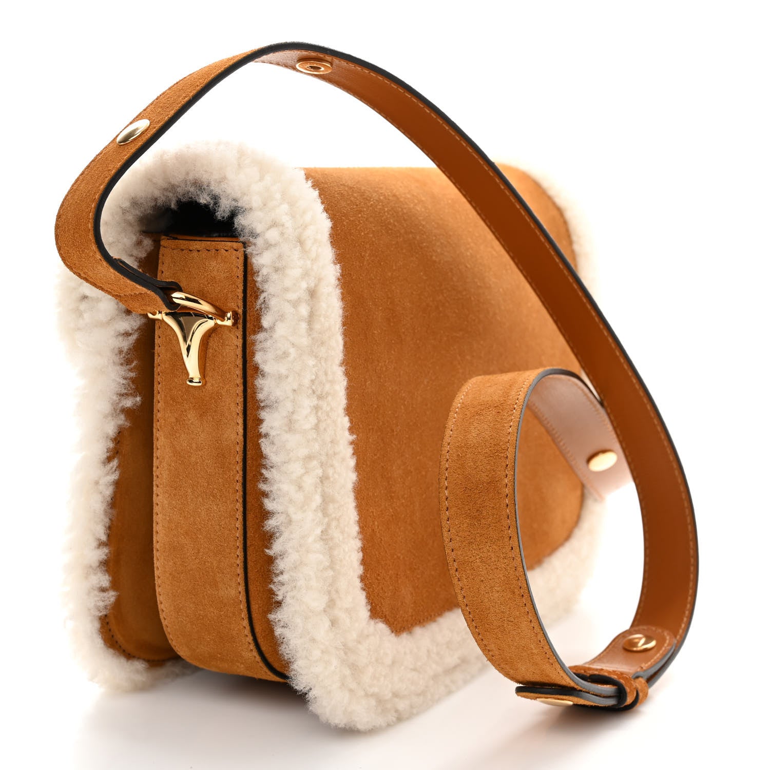 Gucci Suede Shearling Horsebit 1955 Shoulder Bag Brown 3 of 10