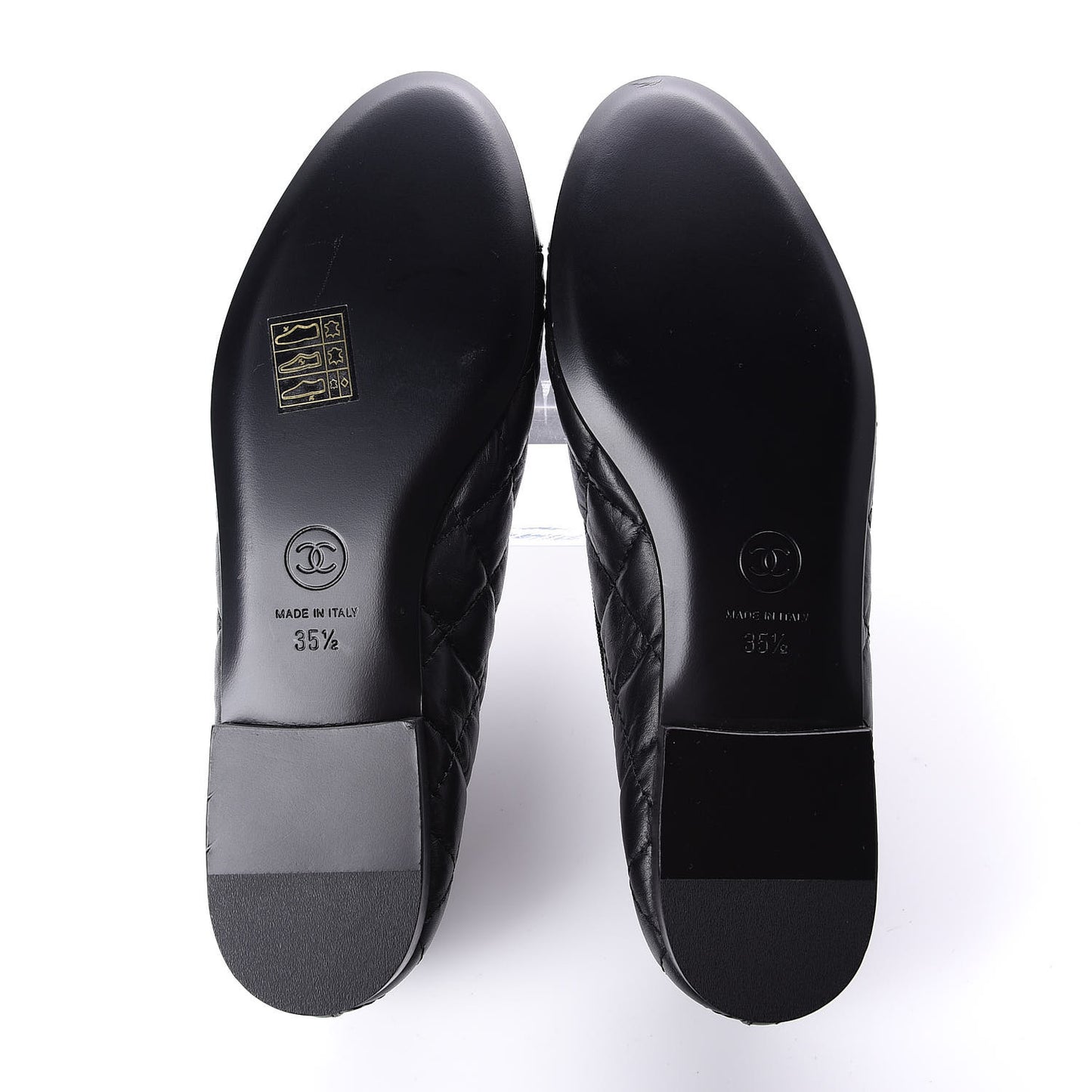 Aged Calfskin Quilted Cap Toe Ballerina Flats 35.5 Black