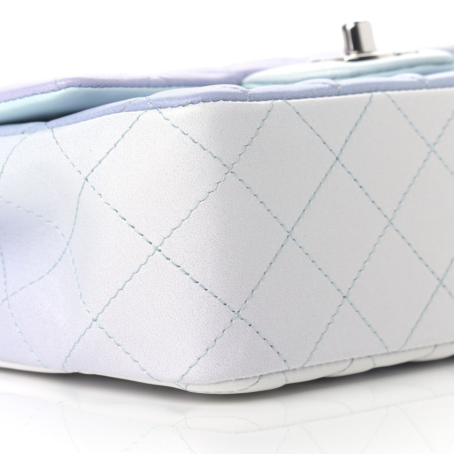 Perforated Lambskin Quilted Mini Rectangular Flap Light Blue Light Purple White