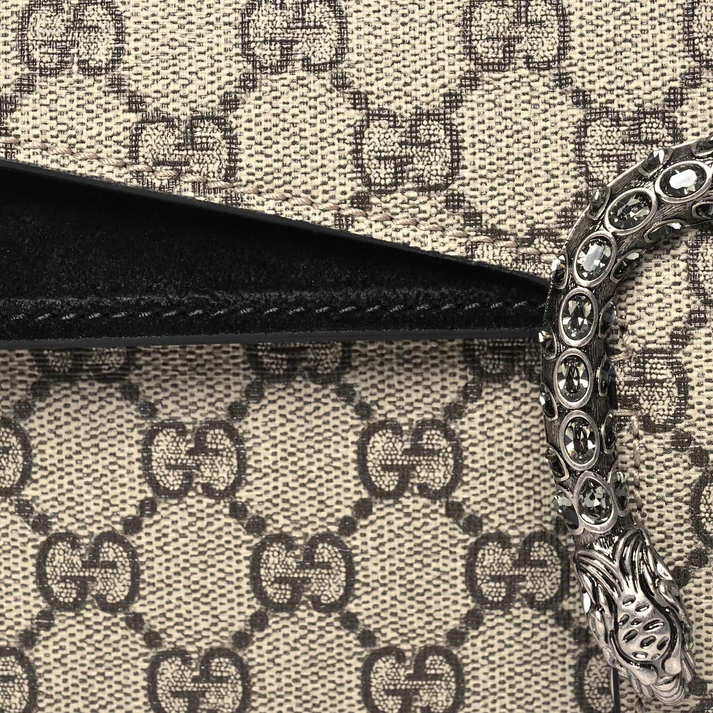 GG Supreme Monogram Suede Crystal Small Dionysus Shoulder Bag Beige Ebony Black