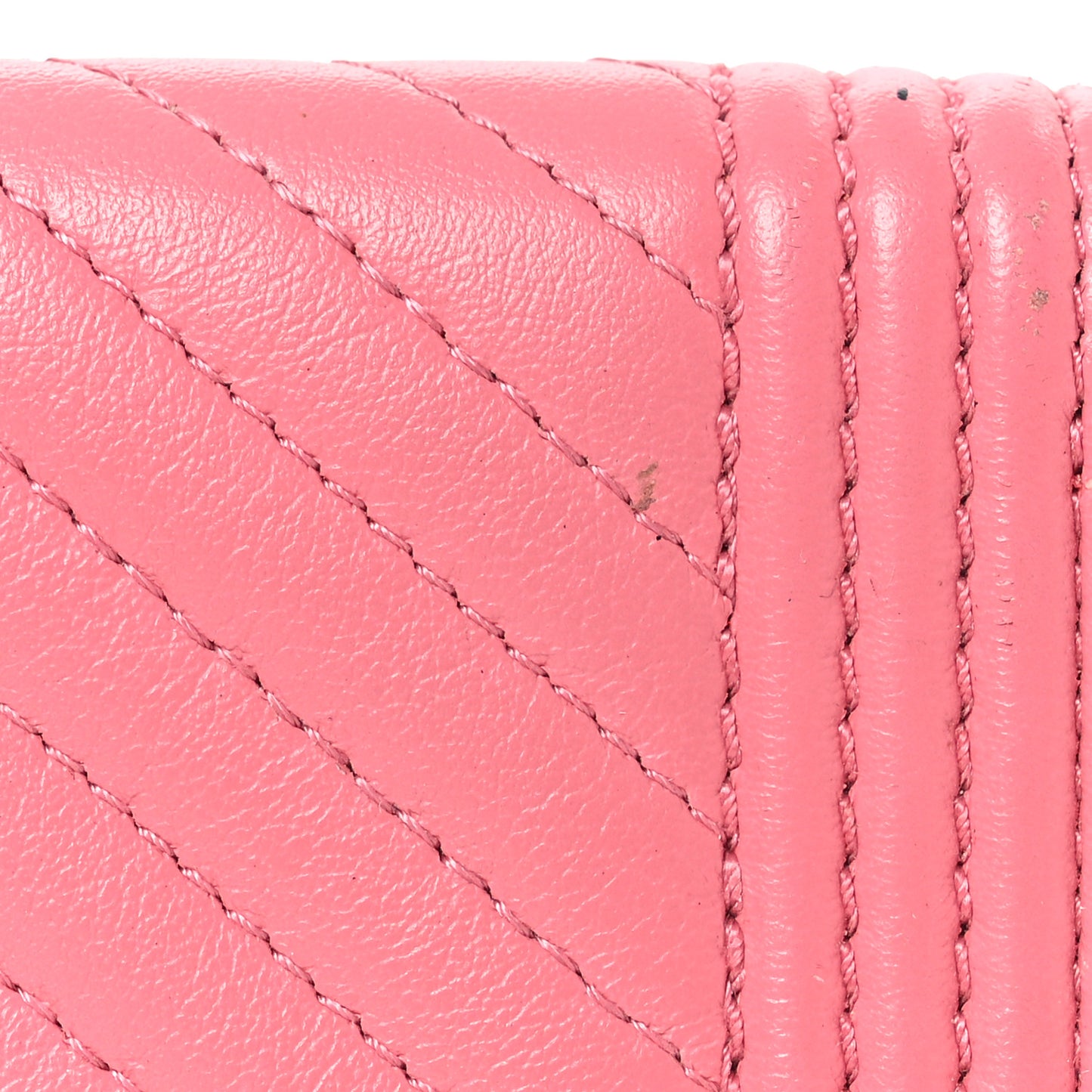 Calfskin Chevron Quilted Zip Around Boy Coin Purse Wallet Pink