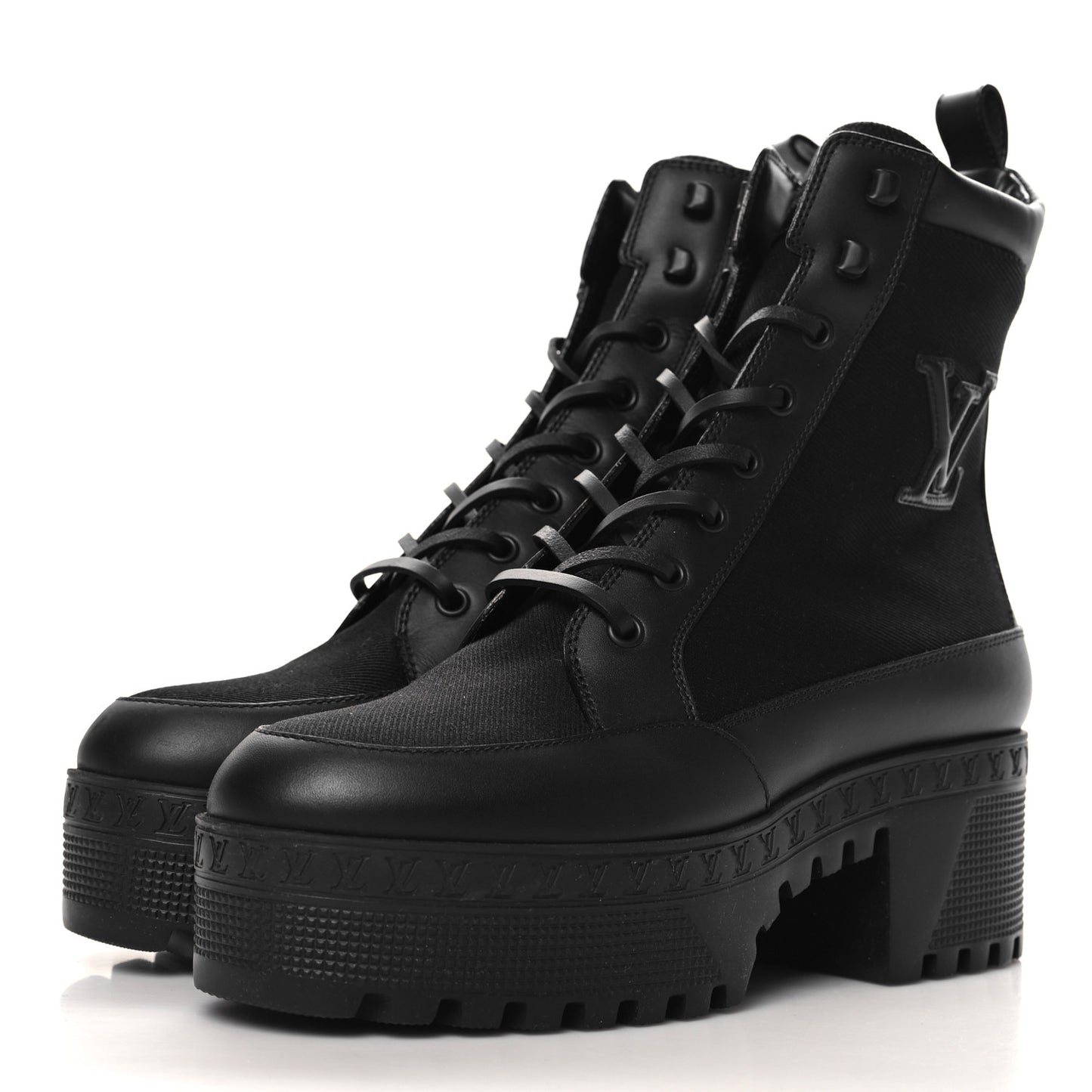 Canvas Monogram Laureate Platform Desert Boots 37.5 Black