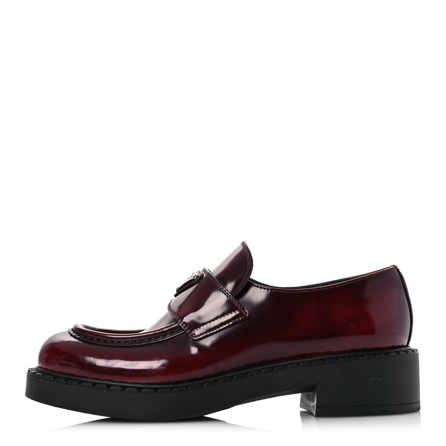 Brushed Calfskin Metal Triangle Logo 50mm Loafers 38.5 Porpora Fume
