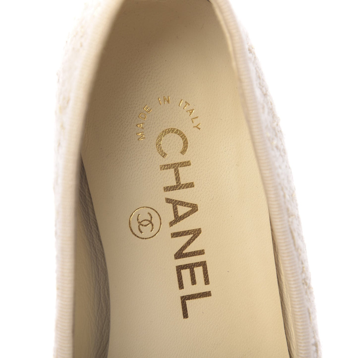 Tweed Metallic Lambskin CC Cap Toe Ballerina Flats 36 Beige Gold