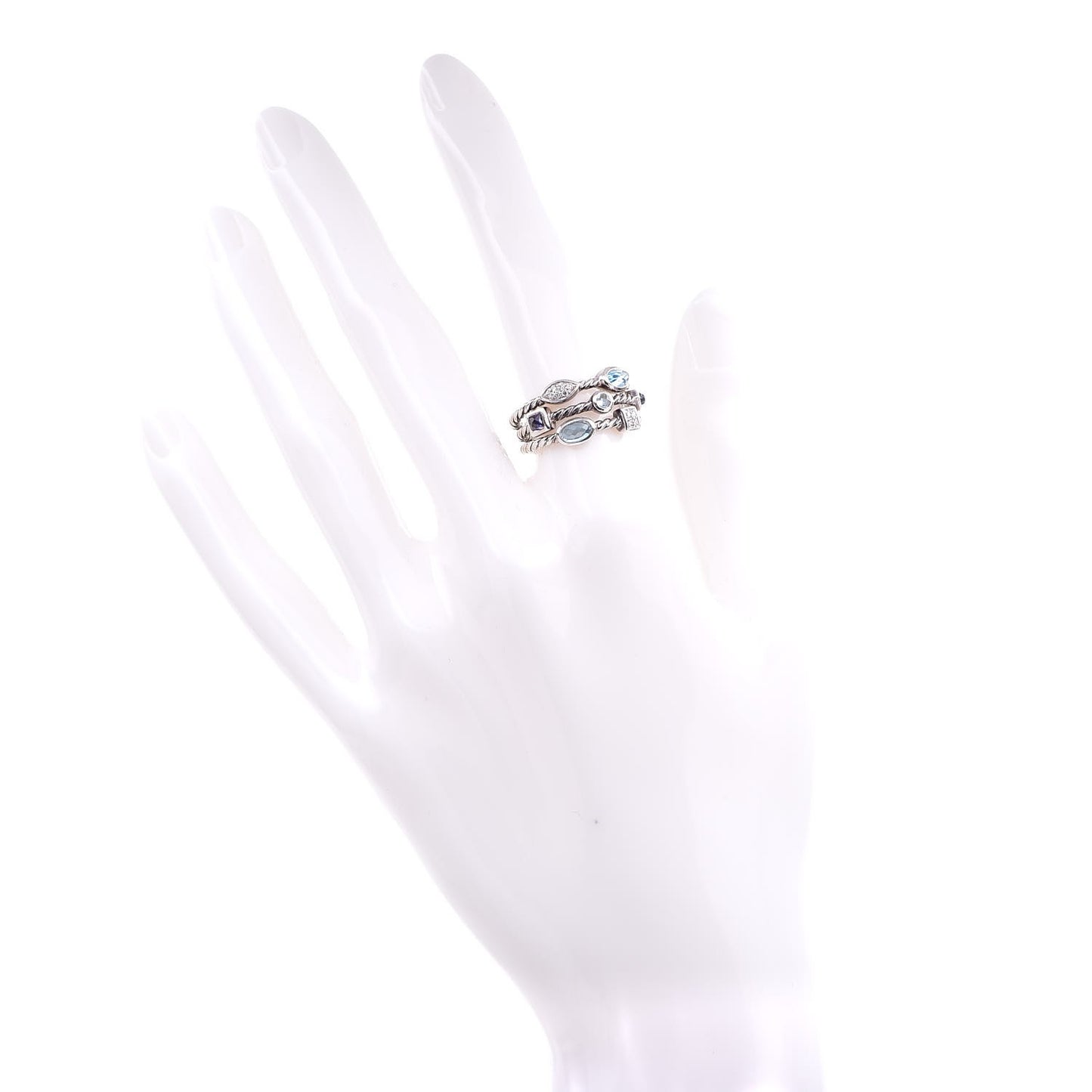 Sterling Silver Diamond Iolite Topaz Confetti 3 Row Ring 52 6
