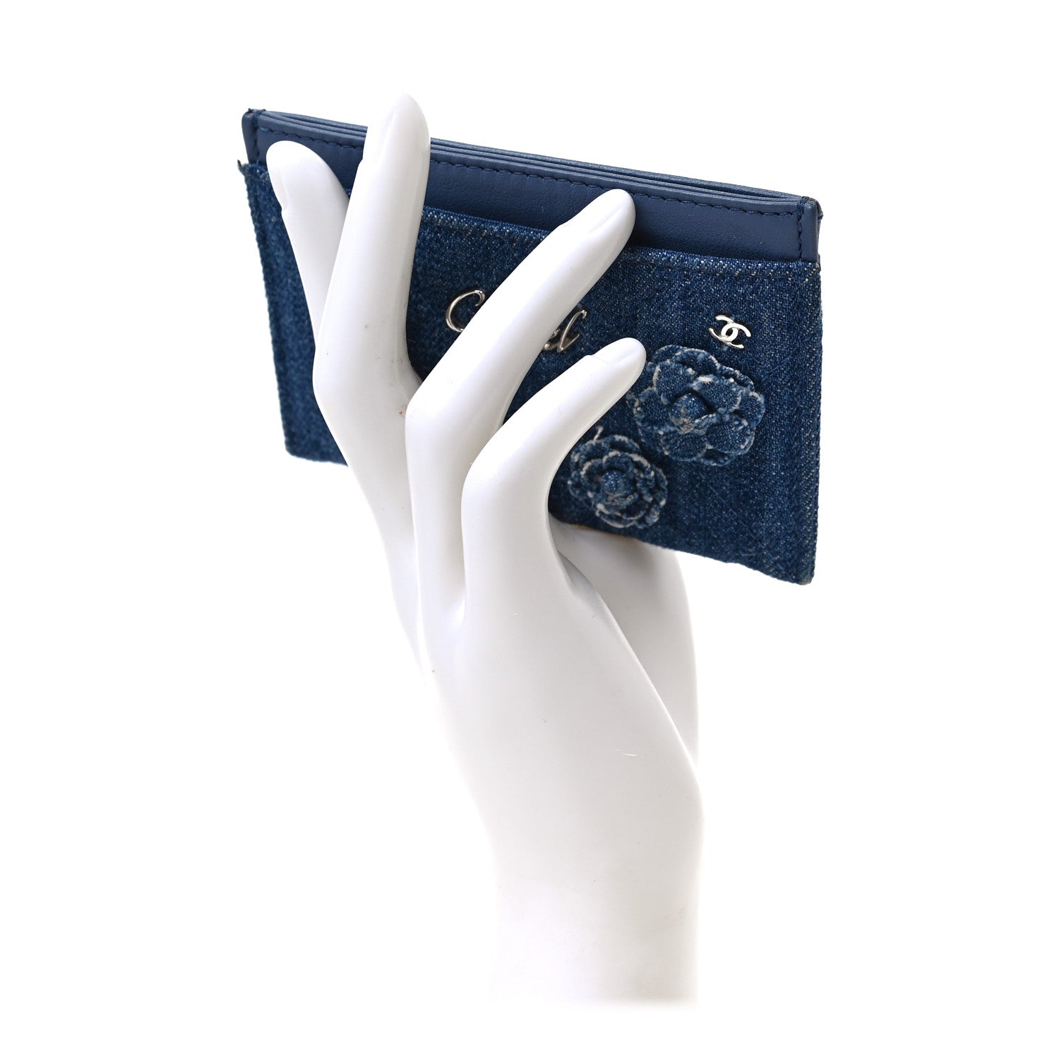 Chanel Denim Quilted Camellia Card Holder Blue 2 of 8