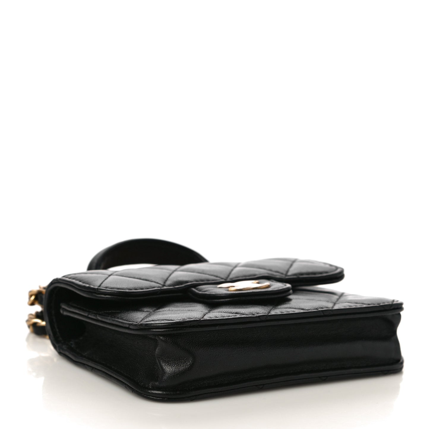 Lambskin Quilted Top Handle Flap Coin Purse With Chain Black