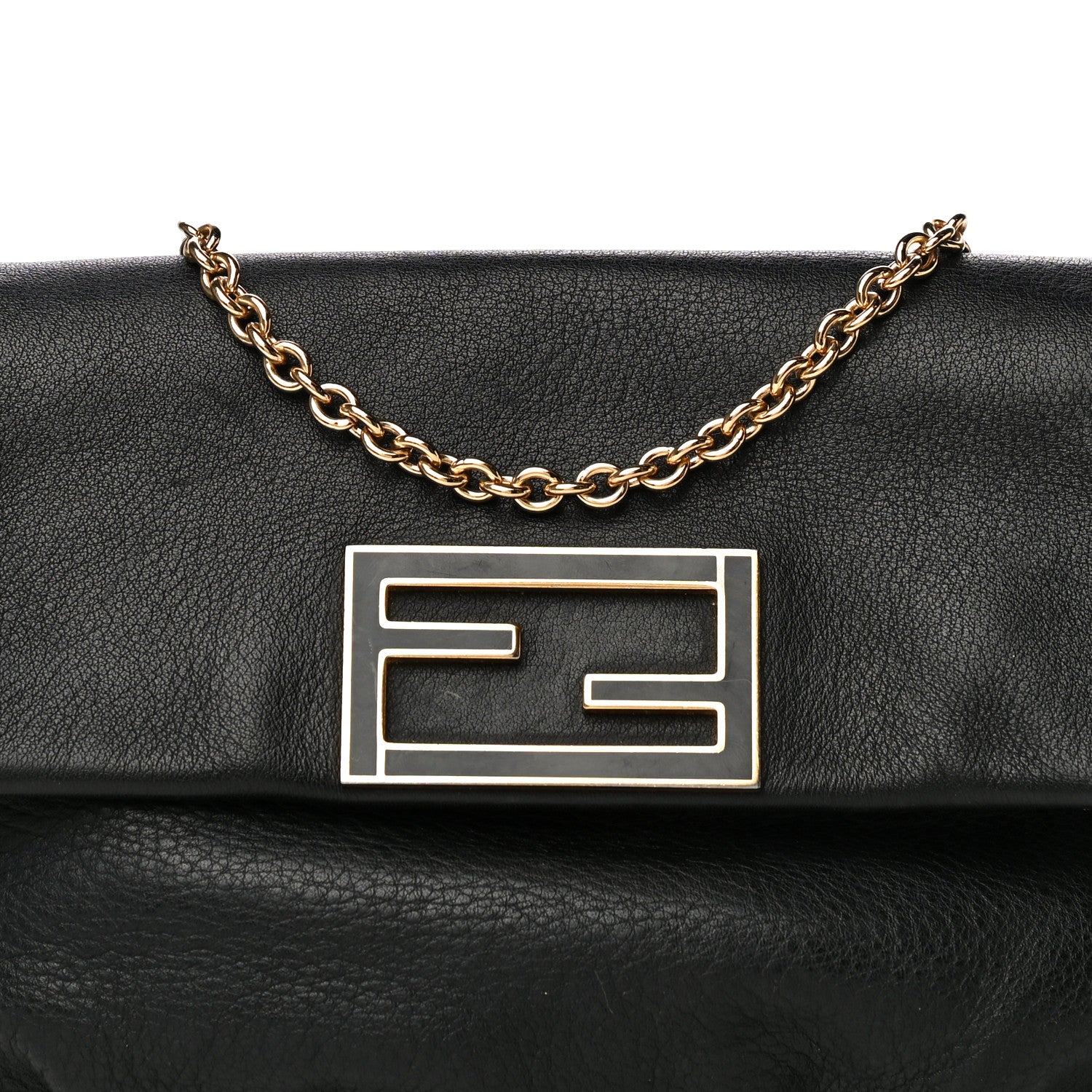 Fendi Vitello Flamingo Enamel Fendista Pouchette Crossbody Black 8 of 22
