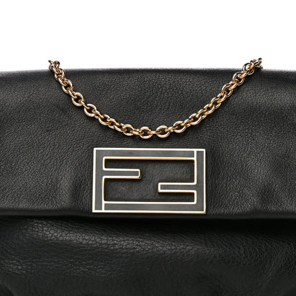 Fendi Vitello Flamingo Enamel Fendista Pouchette Crossbody Black 8 of 22