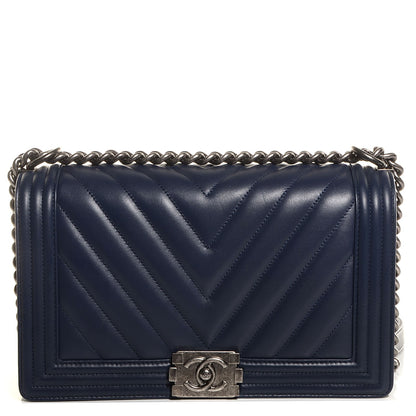 Chanel Lambskin Chevron Quilted New Medium Boy Flap Dark Navy Blue 1 of 9