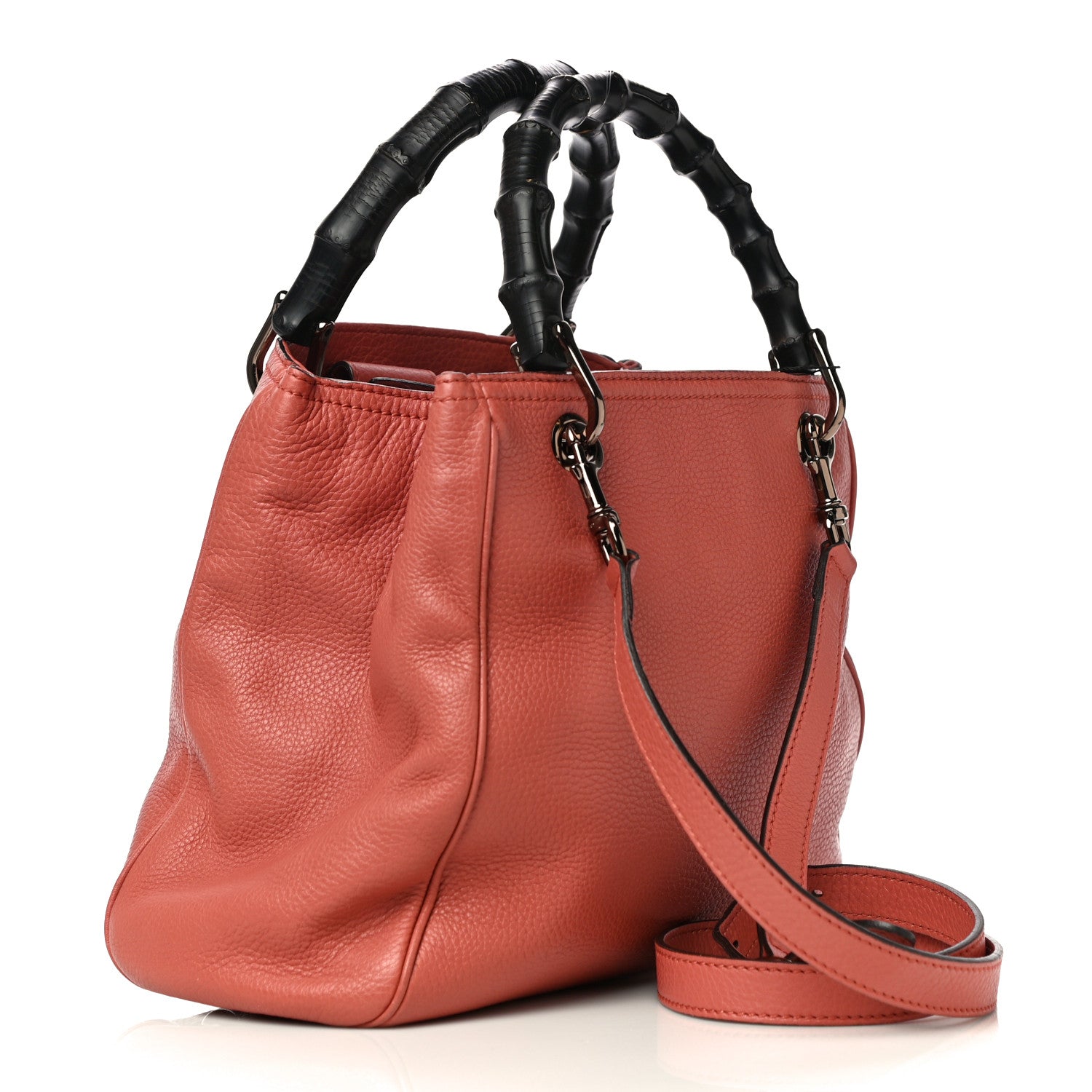 Gucci Calfskin Small Bamboo Shopper Tote Light Red 3 of 11