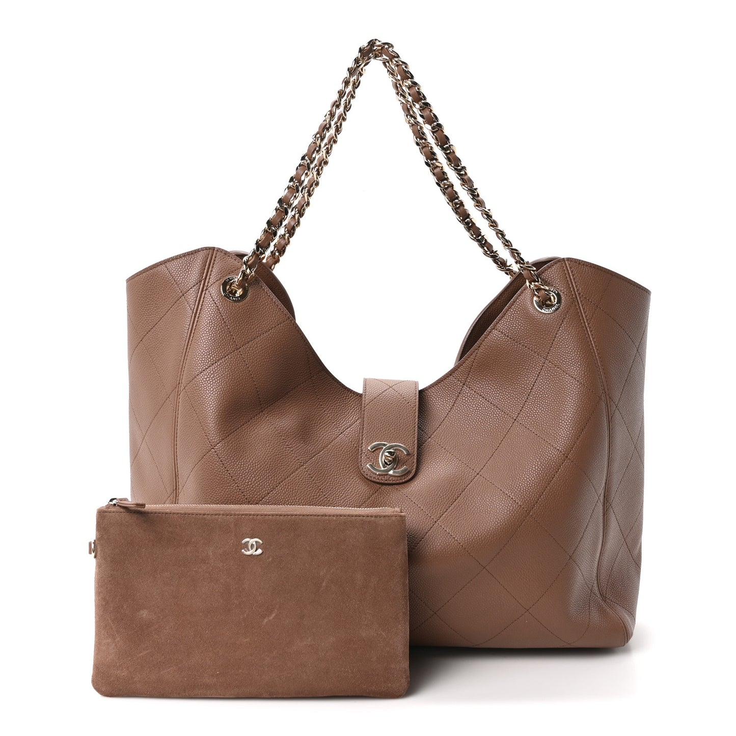 Grained Calfskin Maxi Shopping Bag Brown