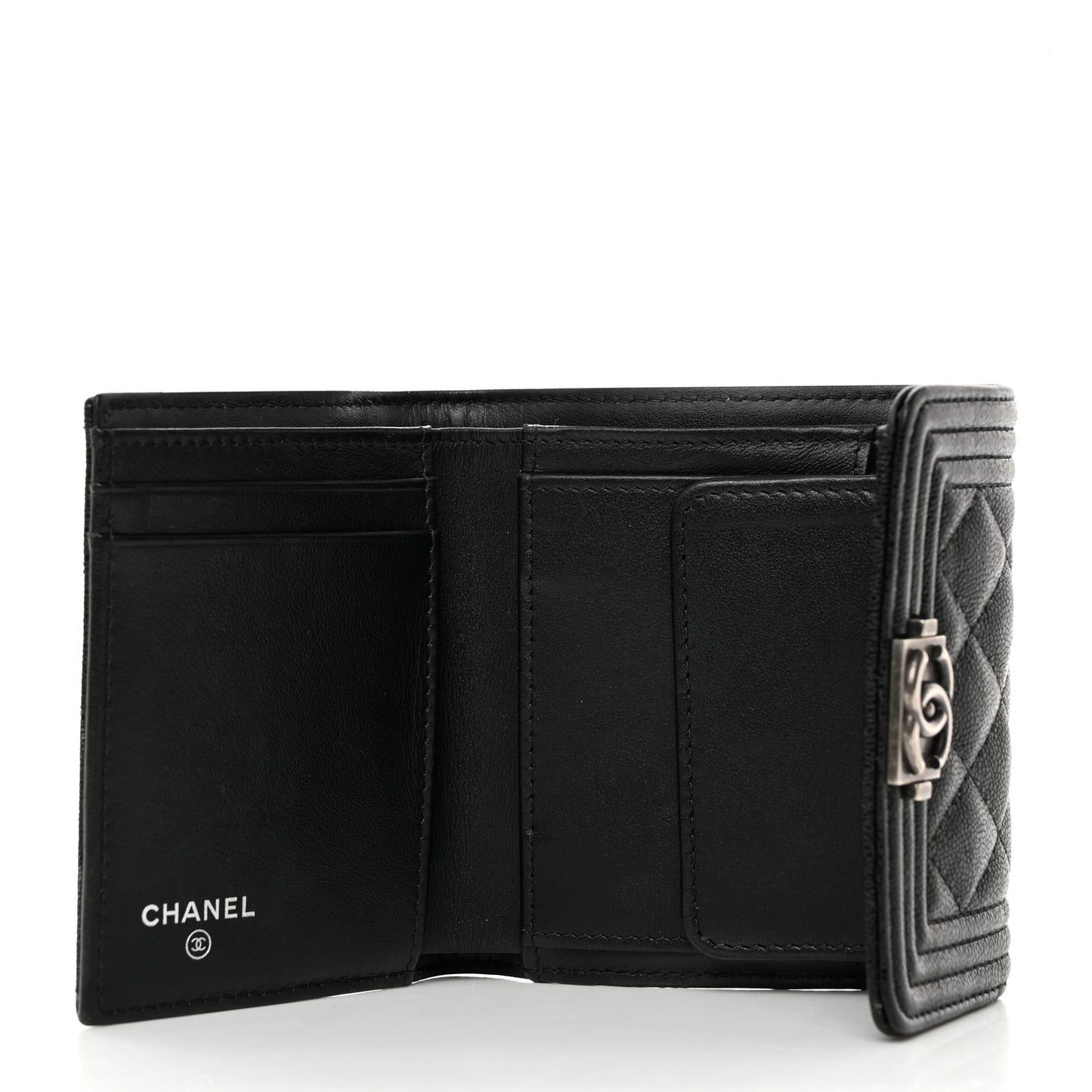 Caviar Quilted Compact Boy Wallet Black