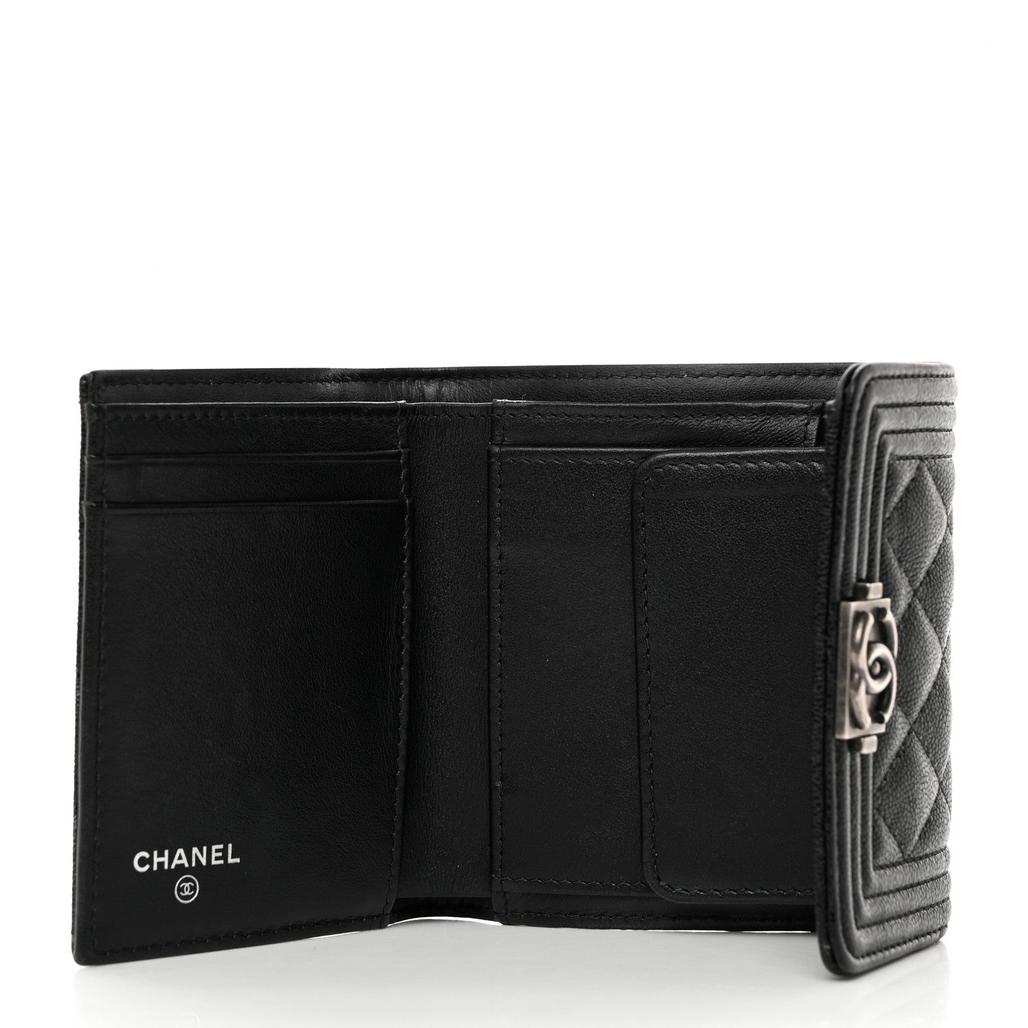 Chanel Caviar Quilted Compact Boy Wallet Black 4 of 10
