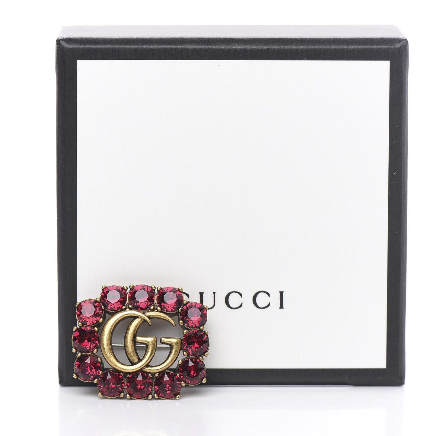 Metal Crystal Double G Brooch Aged Gold Red