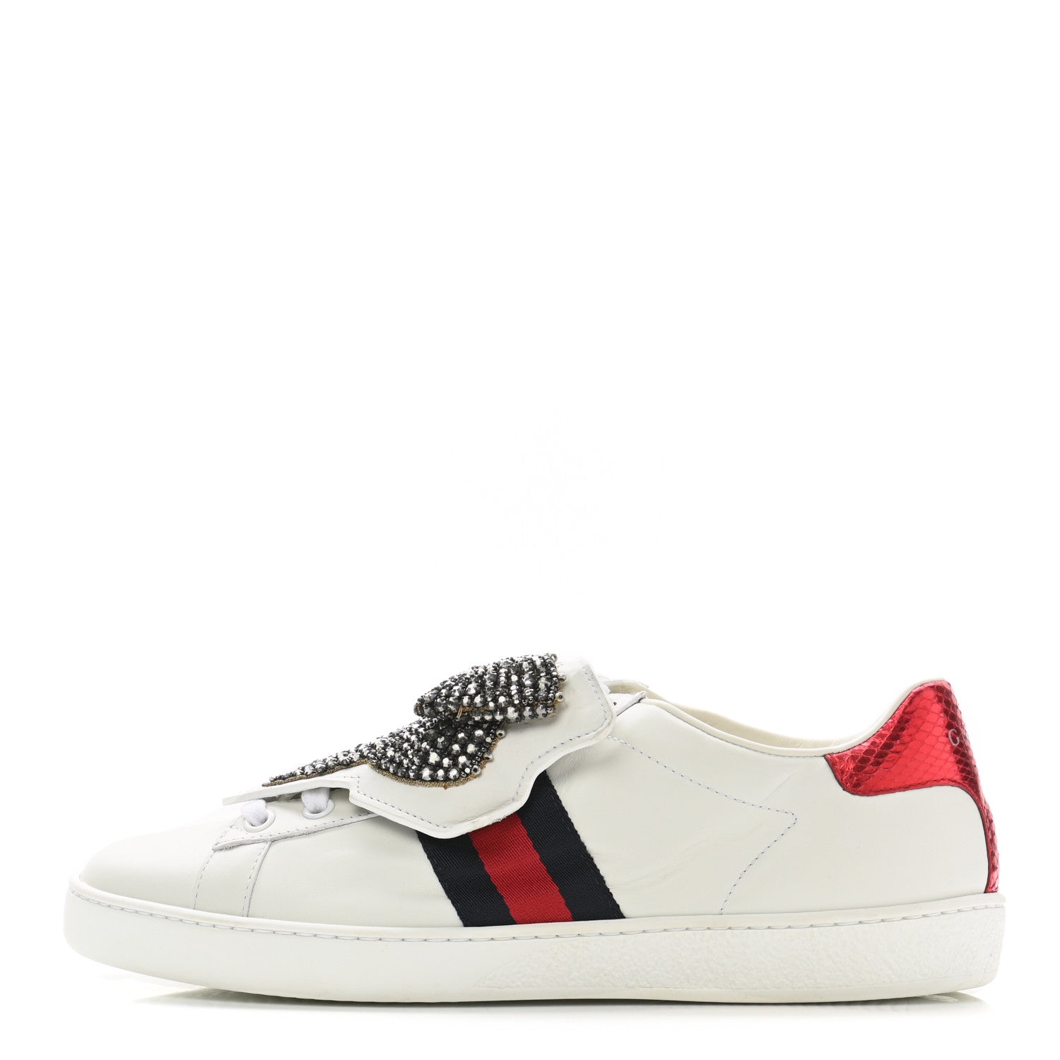 Gucci Calfskin Ayers Web Womens Ace Bow Lace Sneakers 37.5 White 1 of 13