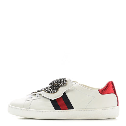 Gucci Calfskin Ayers Web Womens Ace Bow Lace Sneakers 37.5 White 1 of 13