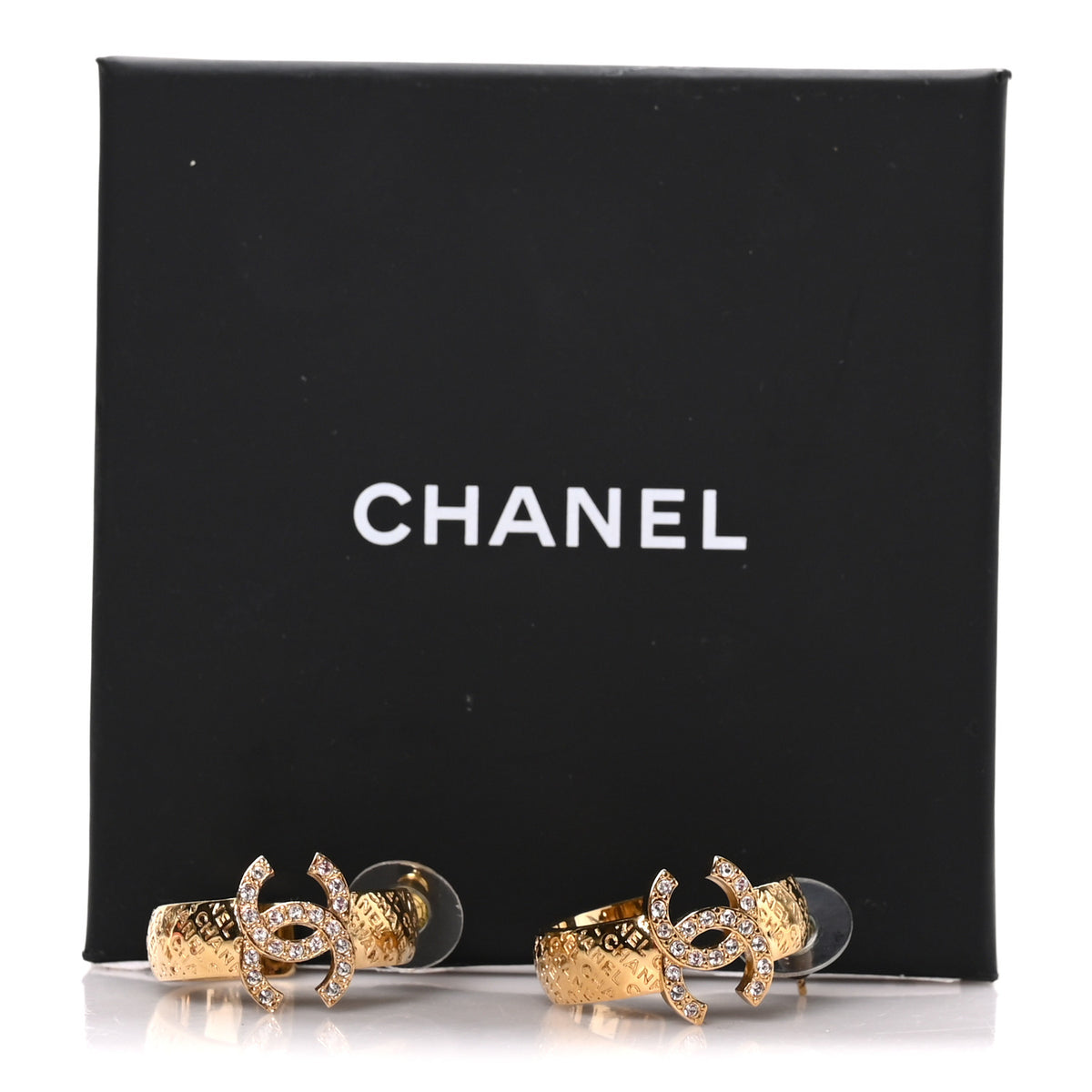 Chanel Metal Crystal CC Logo Hoop Earrings Gold 5 of 5