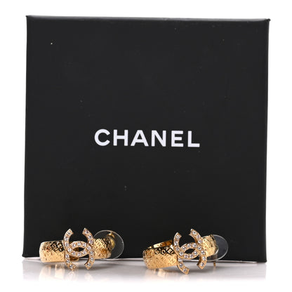 Chanel Metal Crystal CC Logo Hoop Earrings Gold 5 of 5