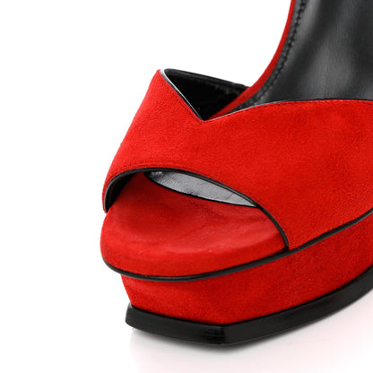 Saint Laurent Kid Scamosciato Tribute 105 Open Toe Platform Sandals 37.5 Rouge Eros 9 of 14