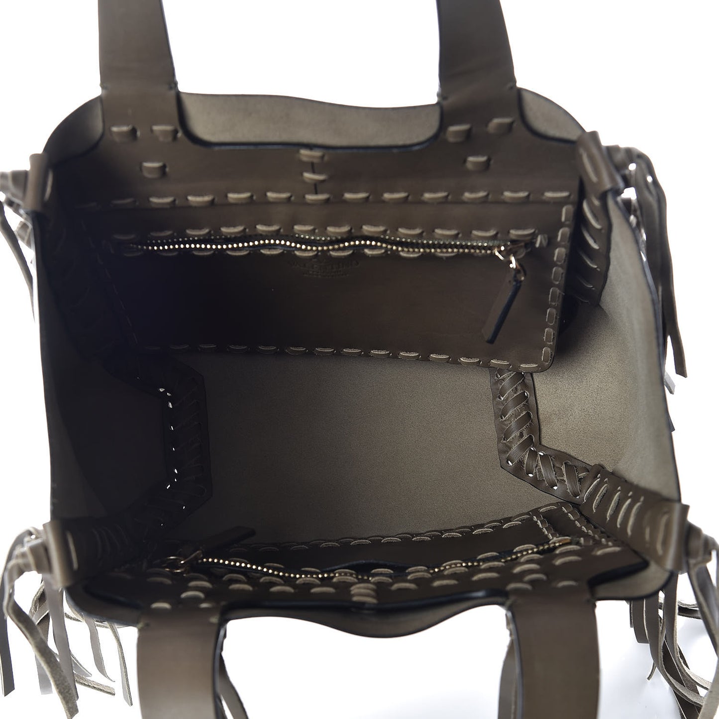 Grained Calfskin Small C-Rockee Fringe Tote Army Green