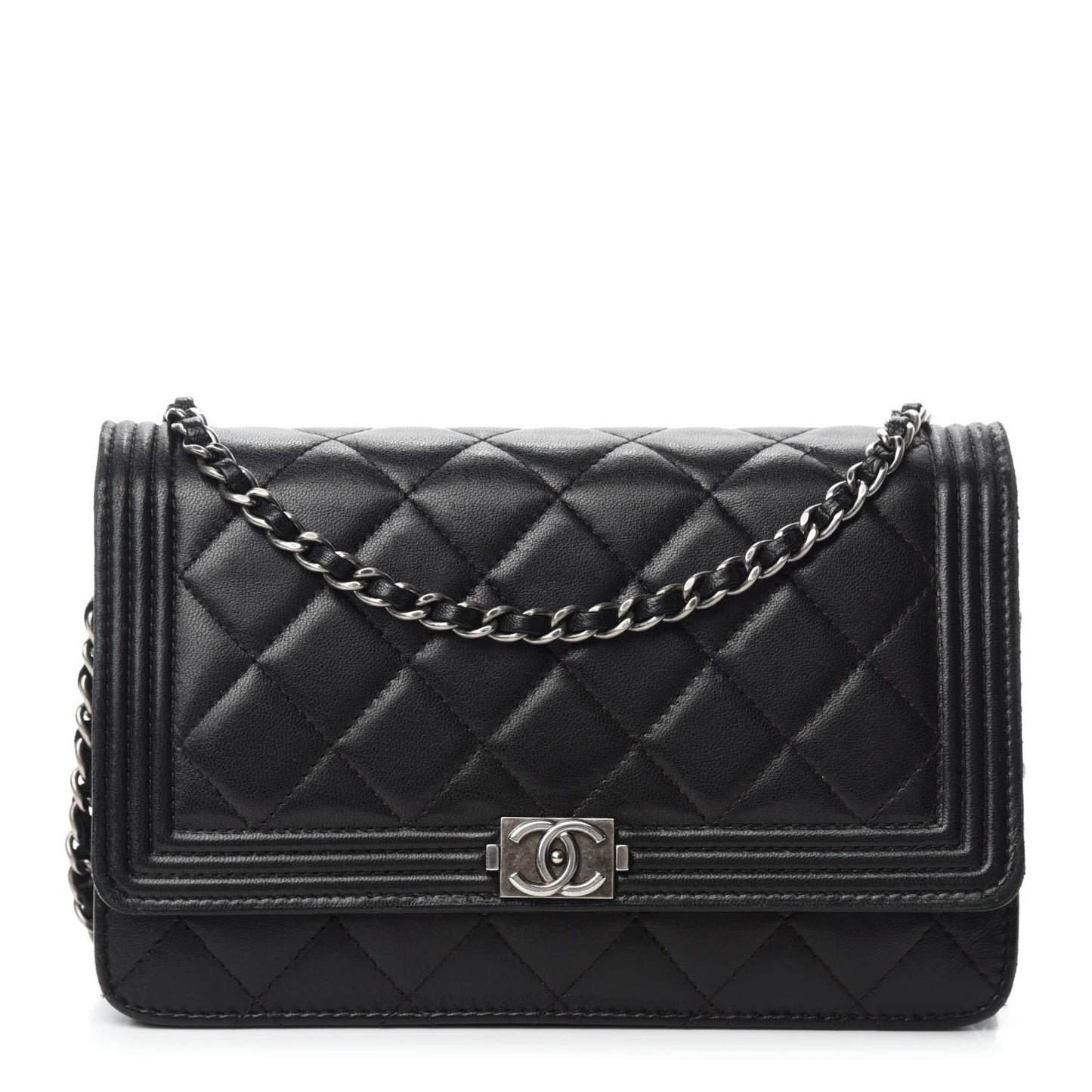 Lambskin Quilted Boy Wallet On Chain WOC Black