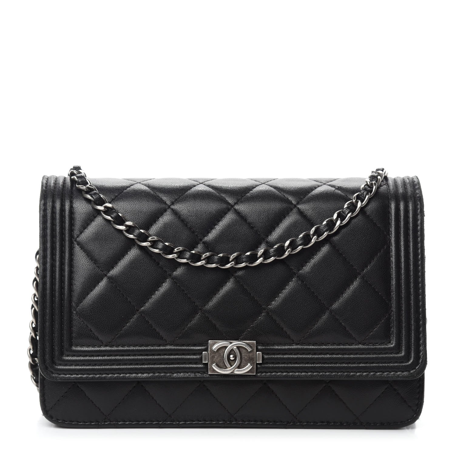 Chanel Lambskin Quilted Boy Wallet On Chain WOC Black 1 of 14