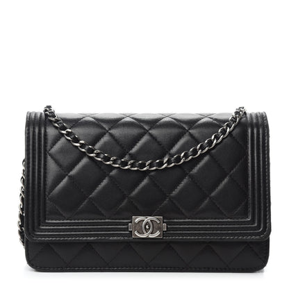 Chanel Lambskin Quilted Boy Wallet On Chain WOC Black 1 of 14